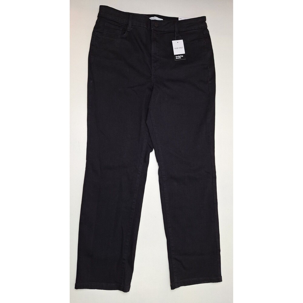 Nine West Sculpting Denim  Black Jeans Slim Straight High Rise Women's 16 NEW
